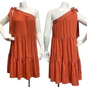 KIRUNDO Women's Small Brown boho long sleeve midi layered tiered Beachy dress